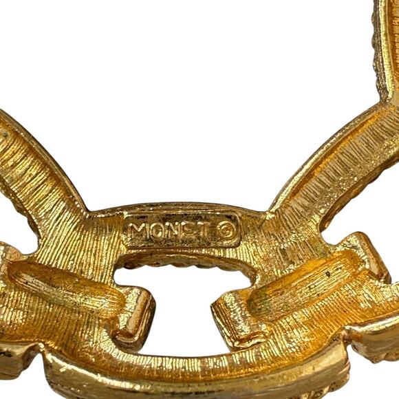 Vintage MONET Brooch Round Circle Wreath Textured  Pin - Picture 4 of 7